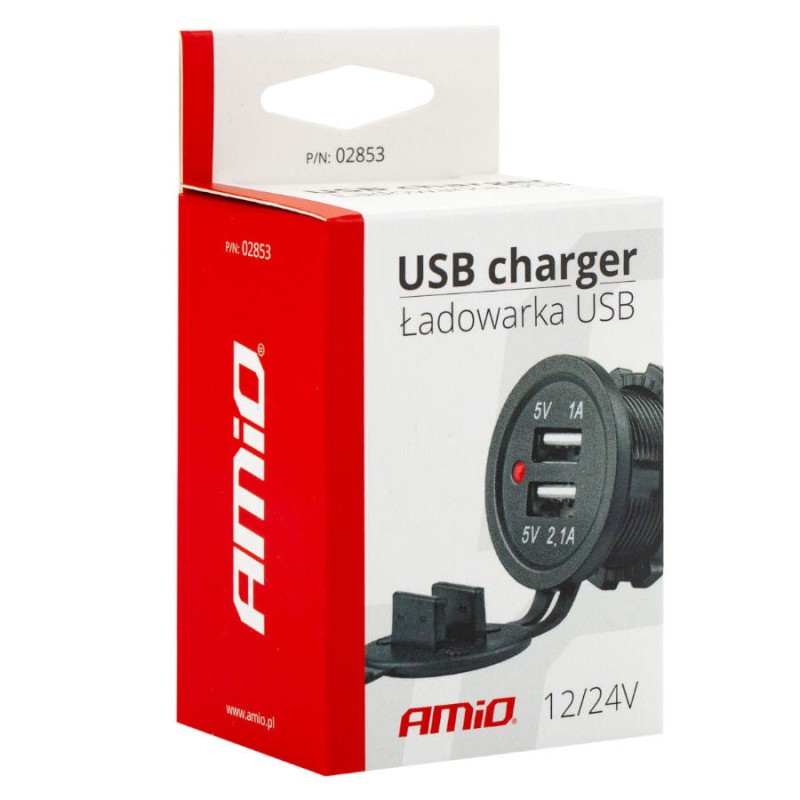 Ładowarka samochodowa 2 x USB do samodzielnego montażu